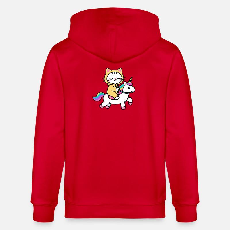 Katze auf einem Regenbogen-Einhorn - Stanley/Stella Unisex Bio-Kapuzenjacke CULTIVATOR  - Rot