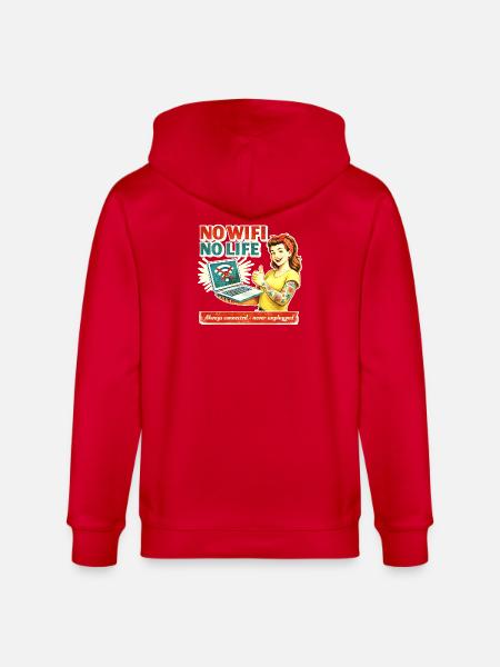 No Wi-Fi No Life Retro - Stanley/Stella CULTIVATOR Unisex Organic Hooded Jacket - red