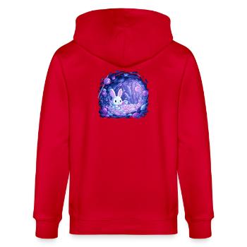Zuckerhöhle Hase im Bonbonlicht - Stanley/Stella Unisex Bio-Kapuzenjacke CULTIVATOR  - Rot - Hinten - Anna (173cm)