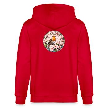 Rouge-gorge avec motif printanier en fleurs de cerisier - Veste à capuche bio CULTIVATOR Stanley/Stella Unisexe - rouge - Dos - Anna (173cm)