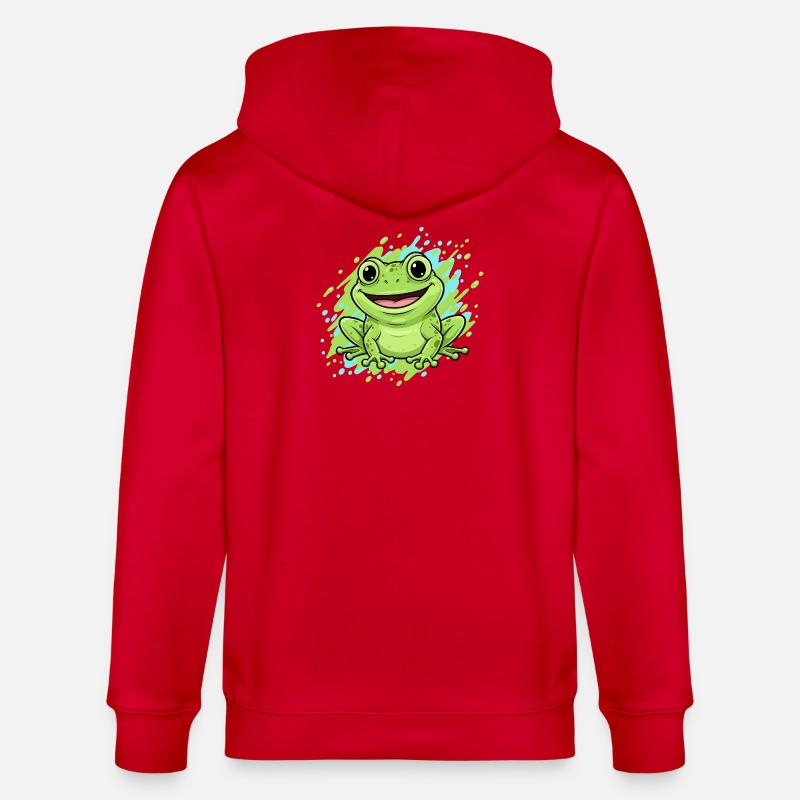 Dessin animé joyeux de grenouilles éclaboussures - Veste à capuche bio CULTIVATOR Stanley/Stella Unisexe - rouge
