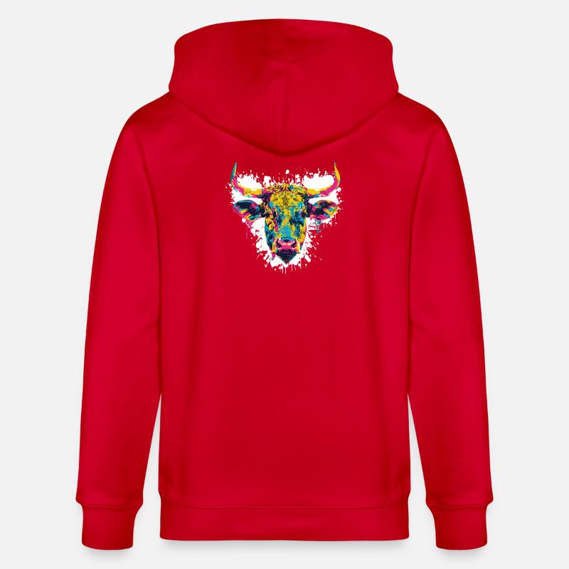 Kuhkopf Rind Farbklecks - Stanley/Stella Unisex Bio-Kapuzenjacke CULTIVATOR  - Rot