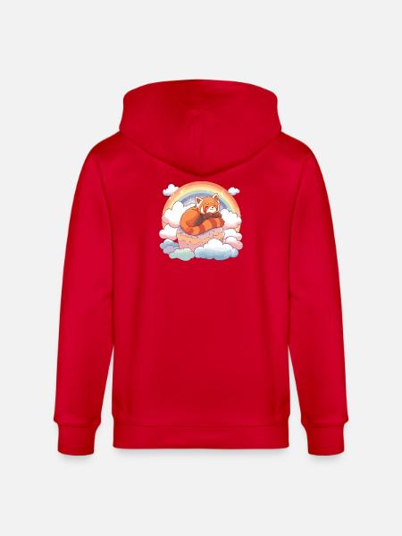 Red Panda in Rainbow Cloud Cake - Stanley/Stella CULTIVATOR Unisex Organic Hooded Jacket - red