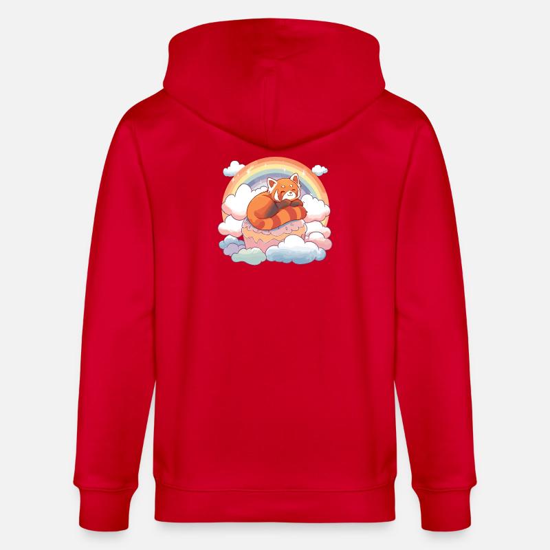 Red Panda in Rainbow Cloud Cake - Stanley/Stella CULTIVATOR  Unisex Organic Hooded Jacket - red