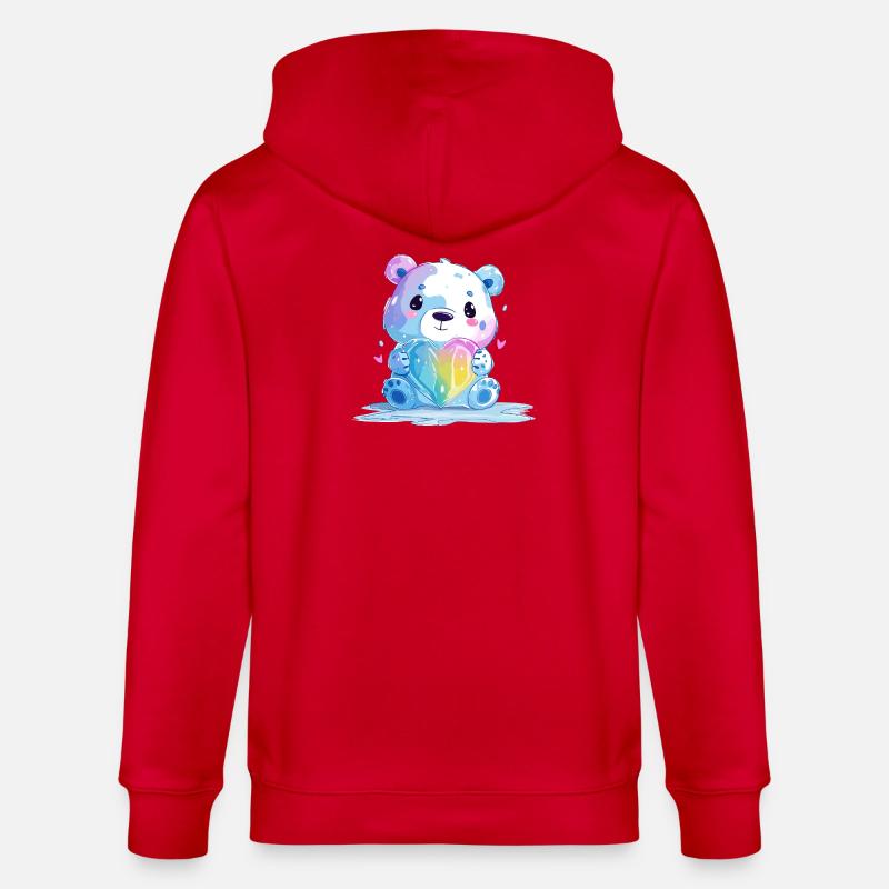 Süßer Eisbär mit Regenbogenherz - Stanley/Stella Unisex Bio-Kapuzenjacke CULTIVATOR  - Rot