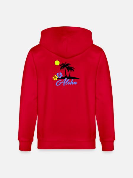 Aloha Hibiscus Neon Script - Stanley/Stella CULTIVATOR Unisex Organic Hooded Jacket - red