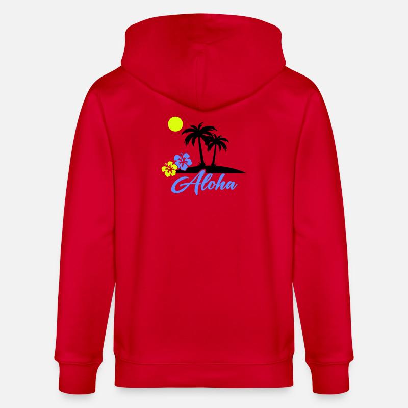 Aloha Hibiscus Neon Script - Stanley/Stella CULTIVATOR  Unisex Organic Hooded Jacket - red
