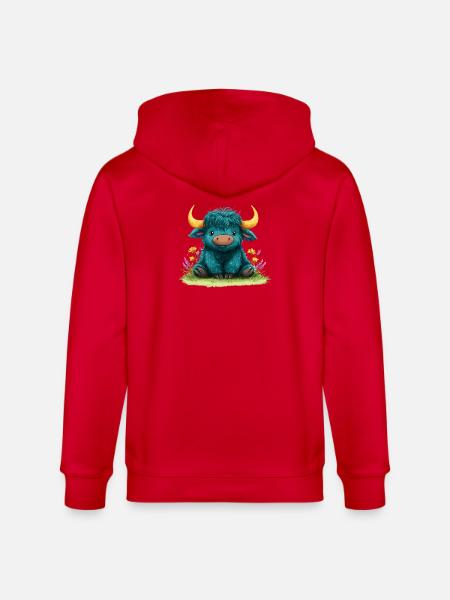 Blauer Yak im Blumenmeer - Stanley/Stella Unisex Bio-Kapuzenjacke CULTIVATOR  - Rot