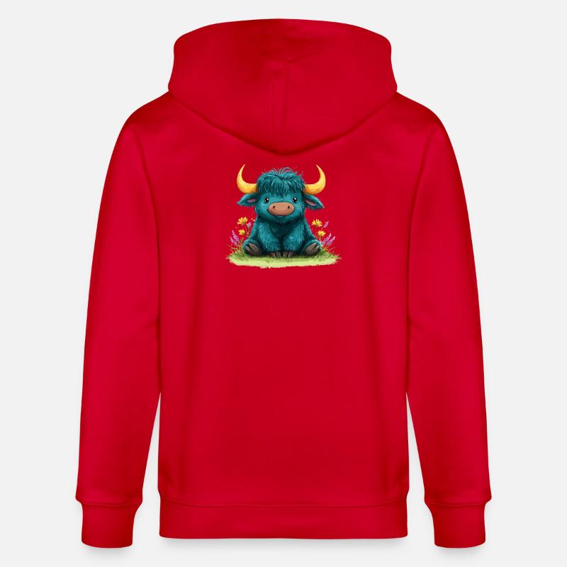 Blauer Yak im Blumenmeer - Stanley/Stella Unisex Bio-Kapuzenjacke CULTIVATOR  - Rot