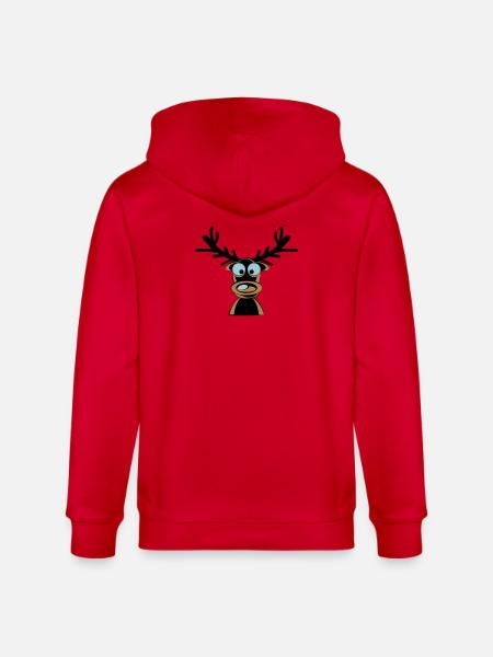 Rudolf the Reindeer Cartoon Motif - Stanley/Stella CULTIVATOR Unisex Organic Hooded Jacket - red