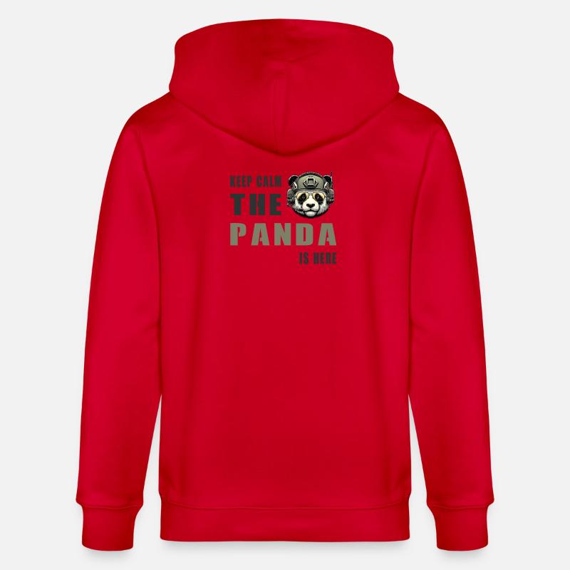 Tactical Panda – Keep Calm - Stanley/Stella CULTIVATOR  Unisex Organic Hooded Jacket - red