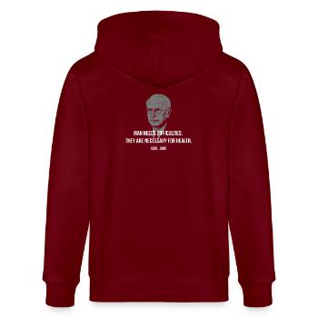 Carl Jung Zitat – Schwierigkeiten heilen Gesundheit - Stanley/Stella Unisex Bio-Kapuzenjacke CULTIVATOR  - Burgunderrot - Hinten - Anna (173cm)
