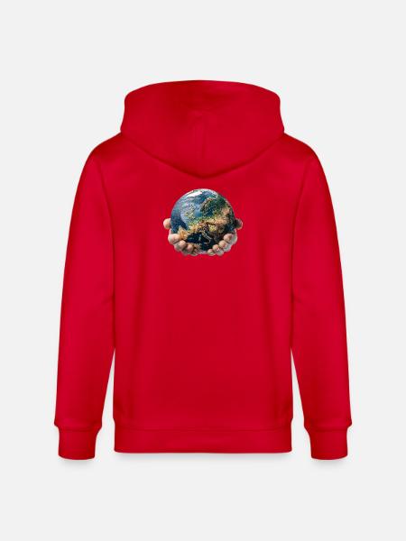 Earth in Hands: Global Responsibility - Stanley/Stella CULTIVATOR  Unisex Organic Hooded Jacket - red