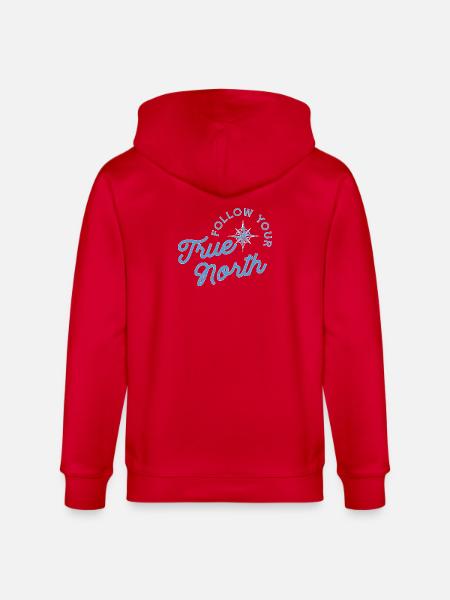 Compass motif with adventure message - Stanley/Stella CULTIVATOR  Unisex Organic Hooded Jacket - red