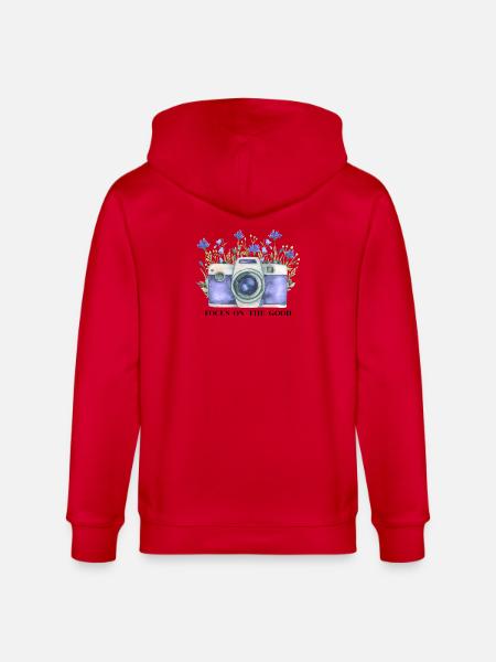 Aquarellkamera mit Blumenkranz - Stanley/Stella Unisex Bio-Kapuzenjacke CULTIVATOR  - Rot