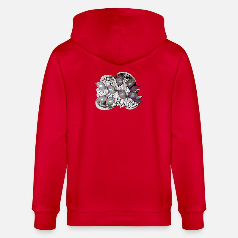 Peacock Feather Doodle Pattern - Stanley/Stella CULTIVATOR  Unisex Organic Hooded Jacket - red