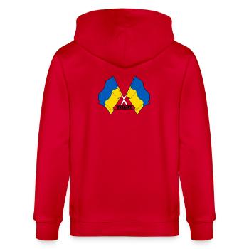 Ukraine - Stanley/Stella Unisex Bio-Kapuzenjacke CULTIVATOR  - Rot - Hinten - Anna (173cm)