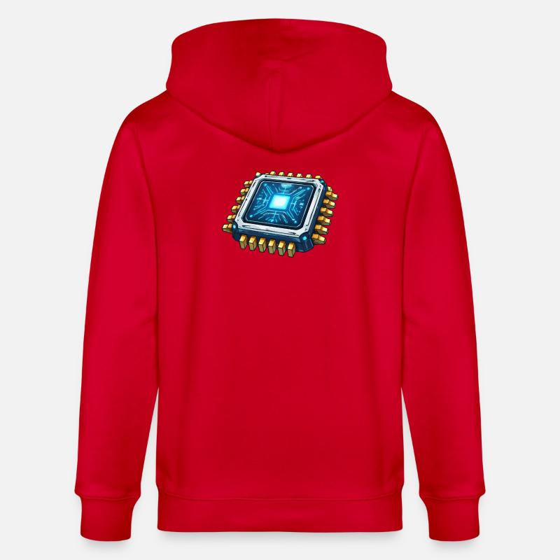 Leuchtender Mikrochip Digitalkern - Stanley/Stella Unisex Bio-Kapuzenjacke CULTIVATOR  - Rot