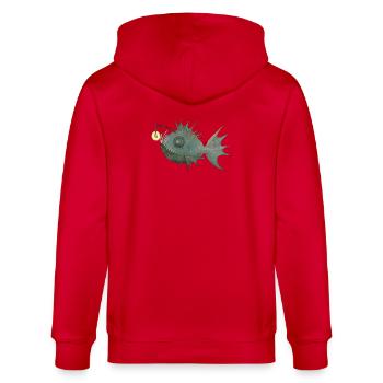 Anglerfisch - Stanley/Stella Unisex Bio-Kapuzenjacke CULTIVATOR  - Rot - Hinten - Anna (173cm)