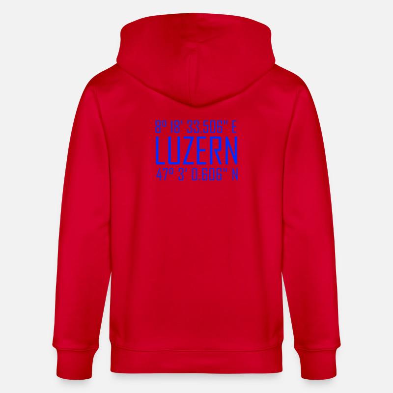 Coordonnées de Lucerne – typographie en référence à la localisation - Veste à capuche bio CULTIVATOR Stanley/Stella Unisexe - rouge