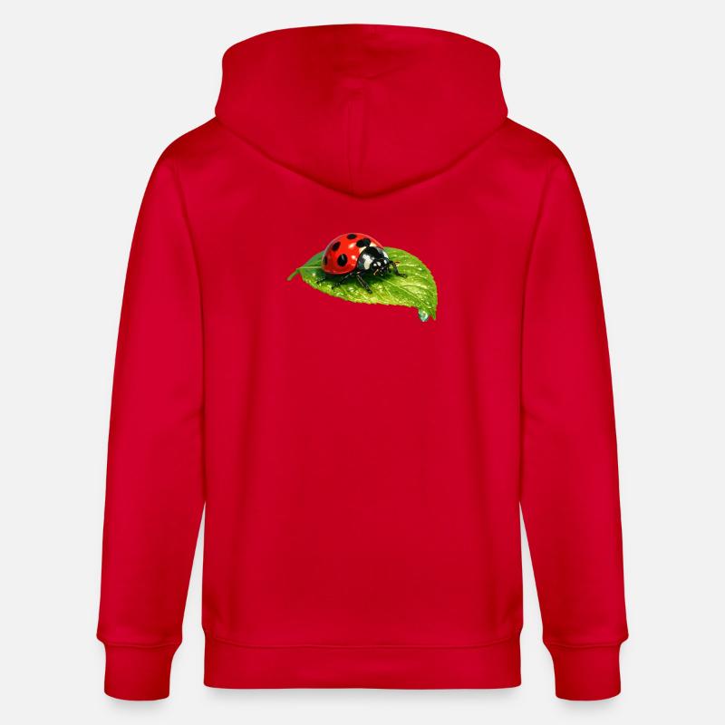 Ladybug on leaf - Stanley/Stella CULTIVATOR  Unisex Organic Hooded Jacket - red