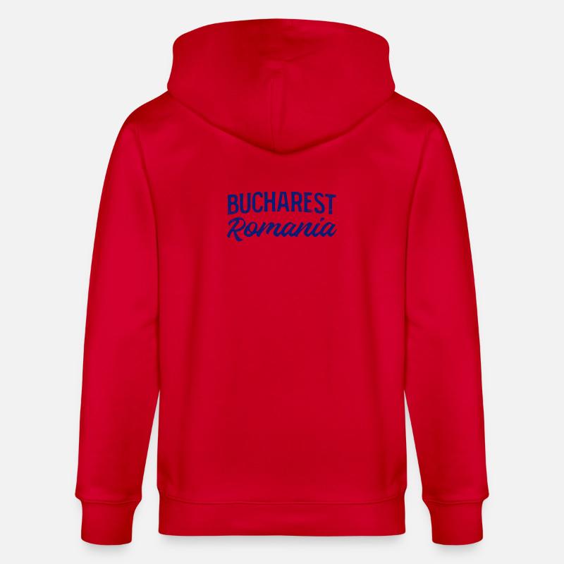 Bucarest, Roumanie, Lettrage à la main - Veste à capuche bio CULTIVATOR Stanley/Stella Unisexe - rouge