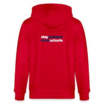 stay hydrated drink schorle - Stanley/Stella Unisex Bio-Kapuzenjacke CULTIVATOR  - Rot - Hinten - Anna (173cm)