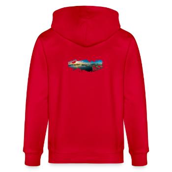 Miami Florida Splash - Stanley/Stella Unisex Bio-Kapuzenjacke CULTIVATOR  - Rot - Hinten - Anna (173cm)