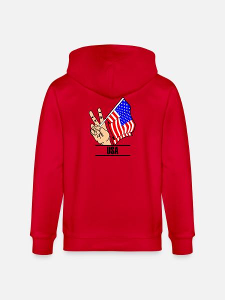 Flag USA peace sign text USA - Stanley/Stella CULTIVATOR  Unisex Organic Hooded Jacket - red
