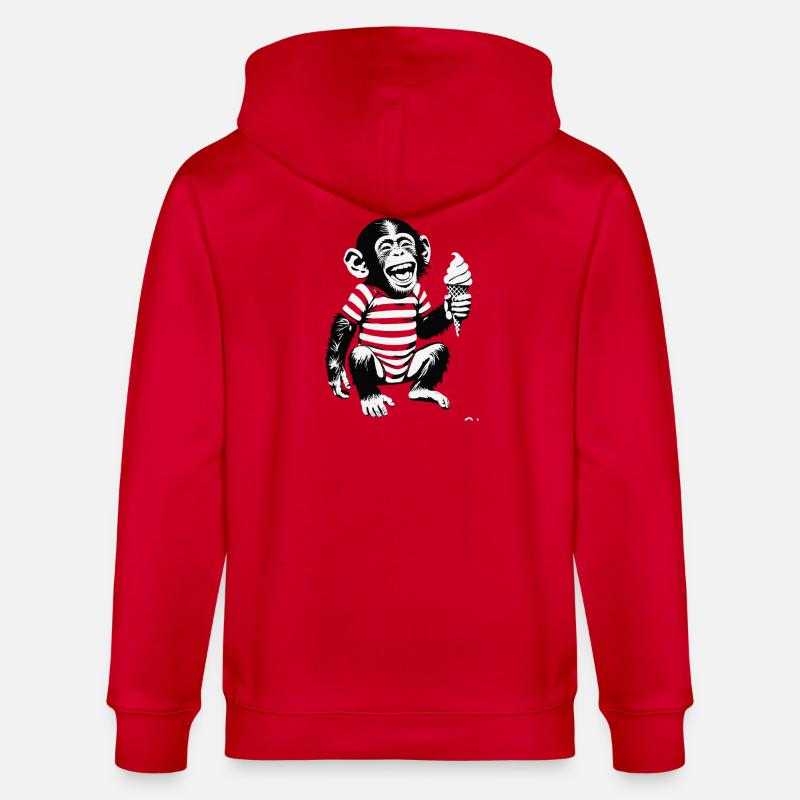 Verspielter Affe mit Eiscreme-Design - Stanley/Stella Unisex Bio-Kapuzenjacke CULTIVATOR  - Rot