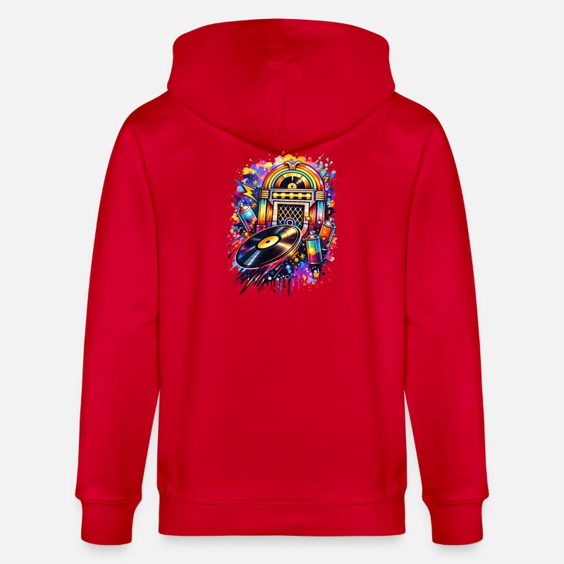 Bunte Jukebox im Graffiti-Style mit Schallplatte - Stanley/Stella Unisex Bio-Kapuzenjacke CULTIVATOR  - Rot