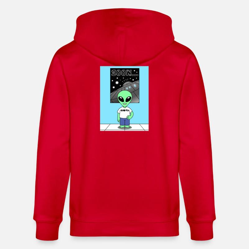 Alien devant le vaisseau spatial Terre - Veste à capuche bio CULTIVATOR Stanley/Stella Unisexe - rouge
