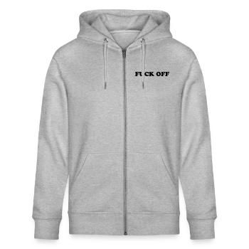FUCK OFF - Stanley/Stella CULTIVATOR  Unisex Organic Hooded Jacket - heather grey - Front - Jaron (178cm) & Liana (172cm)