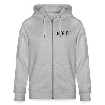 Logo Techno Musique - Veste à capuche bio CULTIVATOR Stanley/Stella Unisexe - gris chiné - Devant - Jaron (178cm) & Liana (172cm)