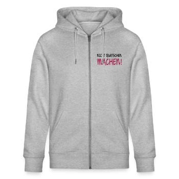 NICHT QUATSCHEN MACHEN! - Stanley/Stella Unisex Bio-Kapuzenjacke CULTIVATOR  - Grau meliert - Vorne - Jaron (178cm) & Liana (172cm)