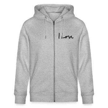 i love - Veste à capuche bio CULTIVATOR Stanley/Stella Unisexe - gris chiné - Devant - Jaron (178cm) & Liana (172cm)