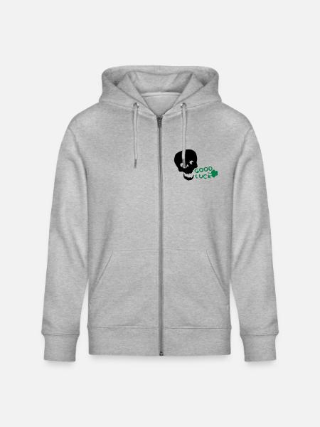 Lycka vitklöver txt & skalle - Ekologisk luvjacka CULTIVATOR unisex från Stanley/Stella - gråmelerad