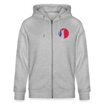 rot blau logo rund kreis silhouette umriss lama ka - Stanley/Stella Unisex Bio-Kapuzenjacke CULTIVATOR  - Grau meliert - Vorne - Jaron (178cm) & Liana (172cm)