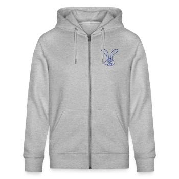 Rabbit looks squints grimace funny silly smile - Stanley/Stella CULTIVATOR  Unisex Organic Hooded Jacket - heather grey - Front - Jaron (178cm) & Liana (172cm)
