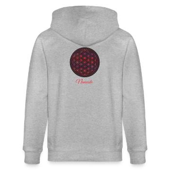 Namaste – Rote & Schwarze Blume des Lebens - Stanley/Stella Unisex Bio-Kapuzenjacke CULTIVATOR  - Grau meliert - Hinten - Luana (180cm)
