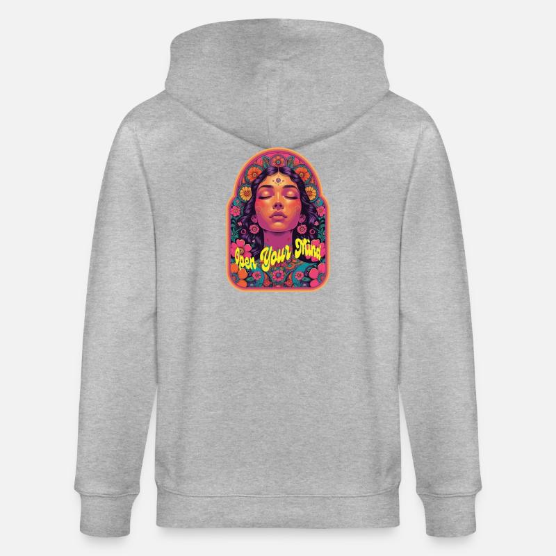 Open Your Mind Psytrance Kandi Bloom - Veste à capuche bio CULTIVATOR Stanley/Stella Unisexe - gris chiné