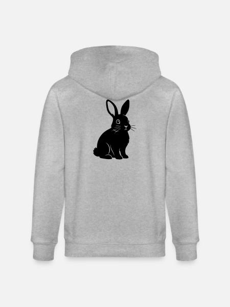 Bunny Rabbit Silhouette Black Vector - Stanley/Stella CULTIVATOR Unisex Organic Hooded Jacket - heather grey