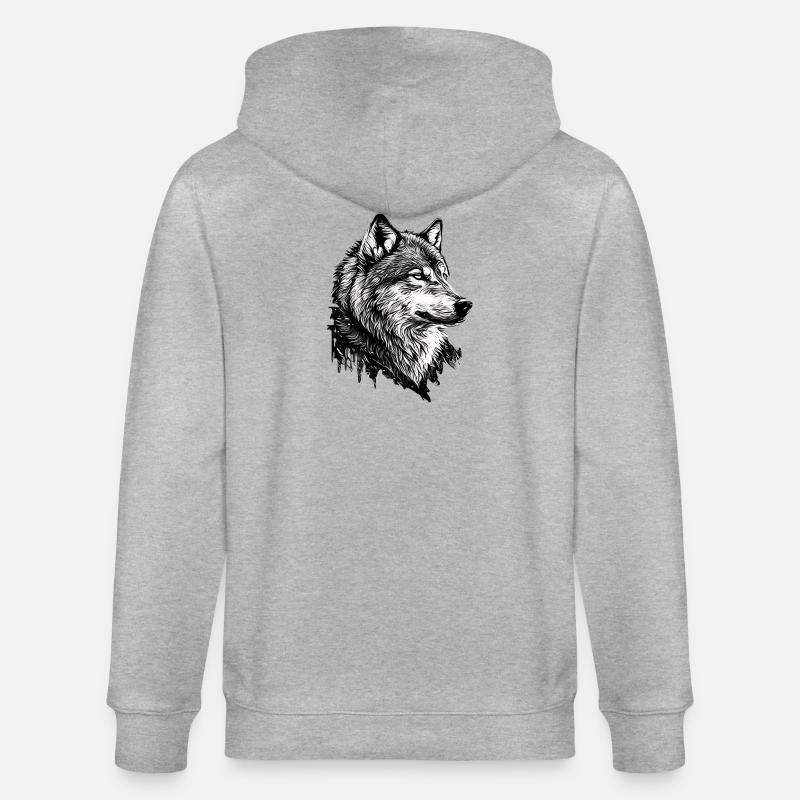 Monochromer Wolf Linienkunst - Stanley/Stella Unisex Bio-Kapuzenjacke CULTIVATOR - Grau meliert