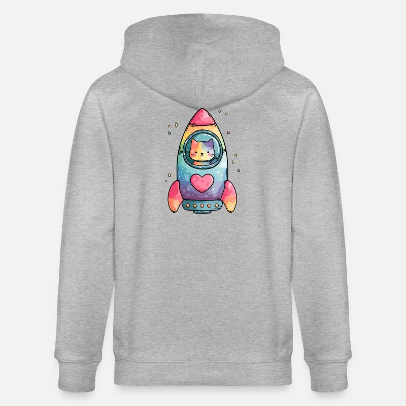 Rainbow Rocket Katze Herz - Stanley/Stella Unisex Bio-Kapuzenjacke CULTIVATOR - Grau meliert