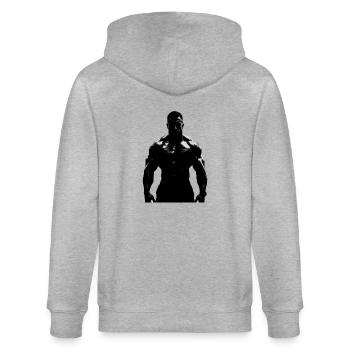 Bodybuilder 1 - Stanley/Stella Unisex Bio-Kapuzenjacke CULTIVATOR  - Grau meliert - Hinten - Luana (180cm)
