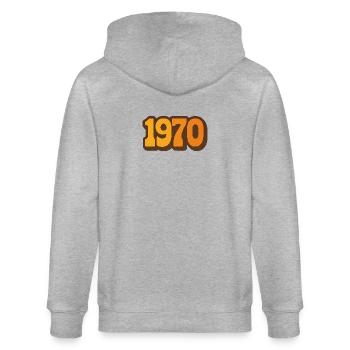 1970 – L'Essence Rétro Jahrgang - Stanley/Stella Unisex Bio-Kapuzenjacke CULTIVATOR  - Grau meliert - Hinten - Luana (180cm)