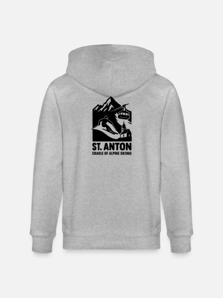 St Anton Skiing - Stanley/Stella CULTIVATOR Unisex Organic Hooded Jacket - heather grey