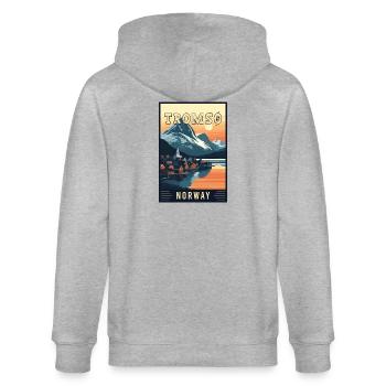 Erleben Sie das arktische Abenteuer von Tromsø in Norwegen - Stanley/Stella Unisex Bio-Kapuzenjacke CULTIVATOR  - Grau meliert - Hinten - Luana (180cm)