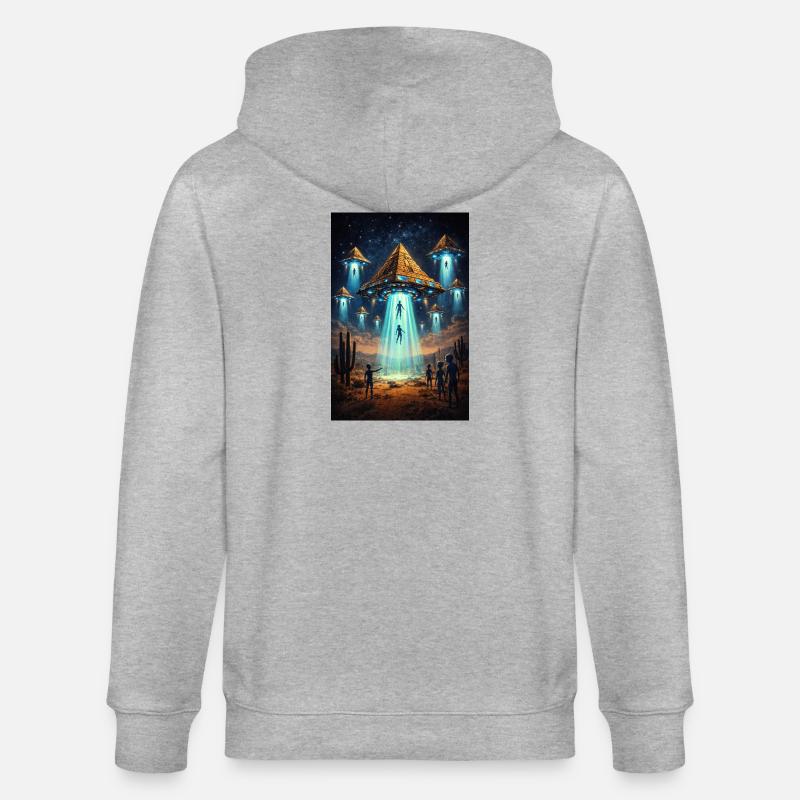 Alien UFO Pyramid Rocket - Stanley/Stella Unisex Bio-Kapuzenjacke CULTIVATOR  - Grau meliert