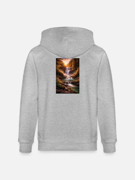 Waterfall in the evening sun - Stanley/Stella CULTIVATOR Unisex Organic Hooded Jacket - heather grey